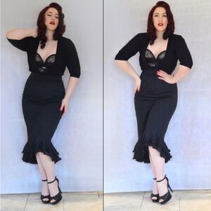 Pinup Couture PUG Deadly Dames Rare Flamenco Mermaid Skirt In Black 2XL NWOT